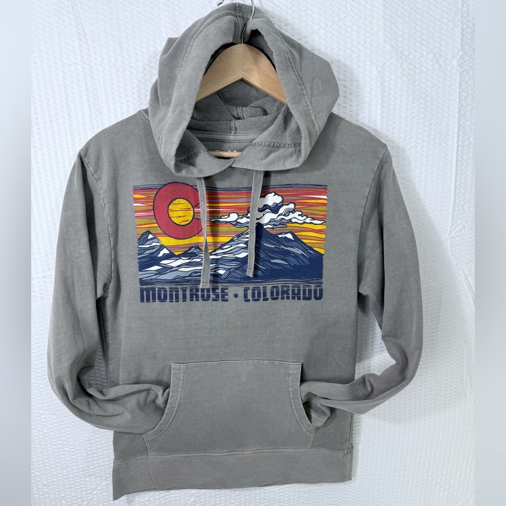VTG Colorado Big C Flag Logo Retro Gray Hoodie Sweatshirt Long Sleeves Mens Sz S